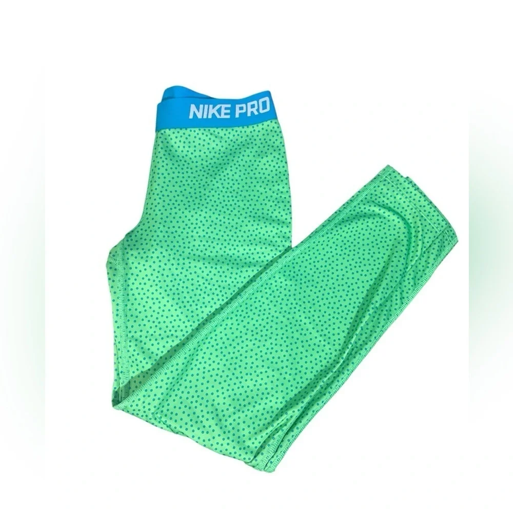 Nike Pro Green and Blue Polka Dot Athletic Leggings for Girls
